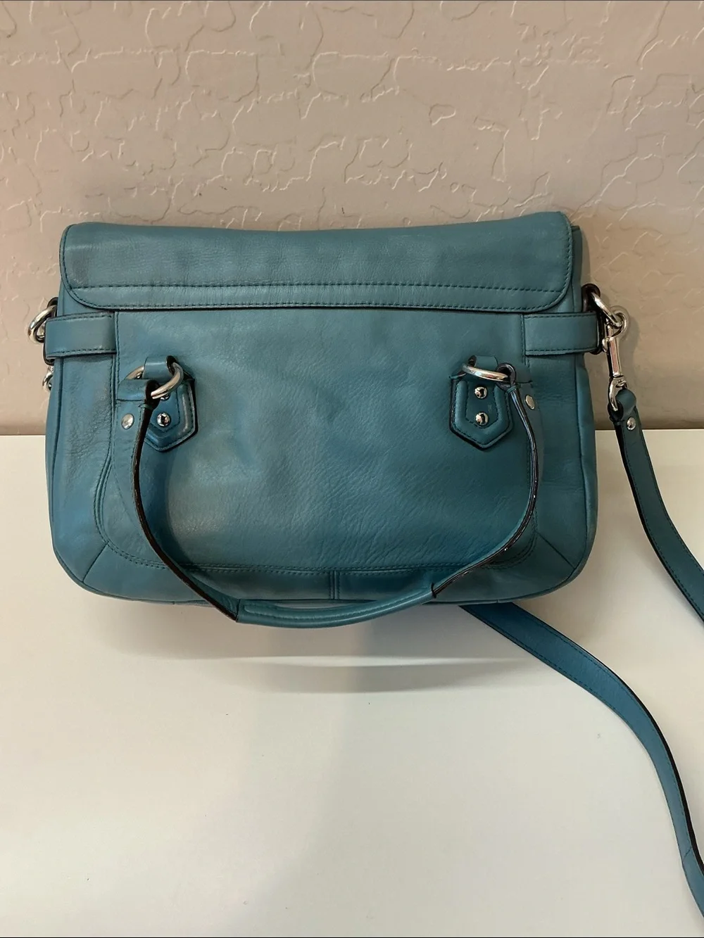 Coach Campbell Leather Flap F27231 Mineral Teal Blue Crossbody Satchet Y2K
